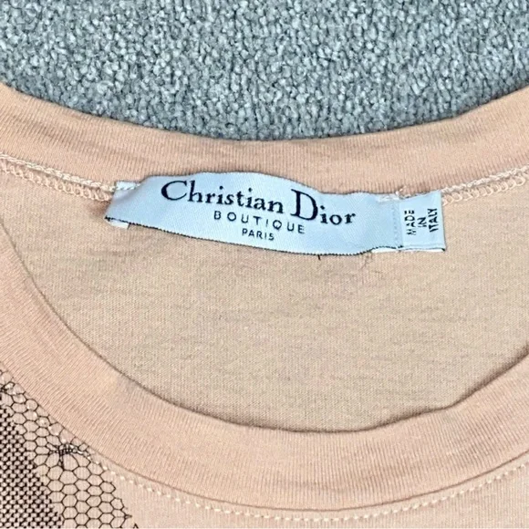 S VTG Y2k AUTH Christian Dior 2006 Trompe L'oeil Denim Lace Tee Shirt Logo Top - Picture 7 of 15